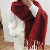 Versatile soft waxy solid color imitation cashmere fringed scarf women's winter lengthened warm thickened scarf shawl