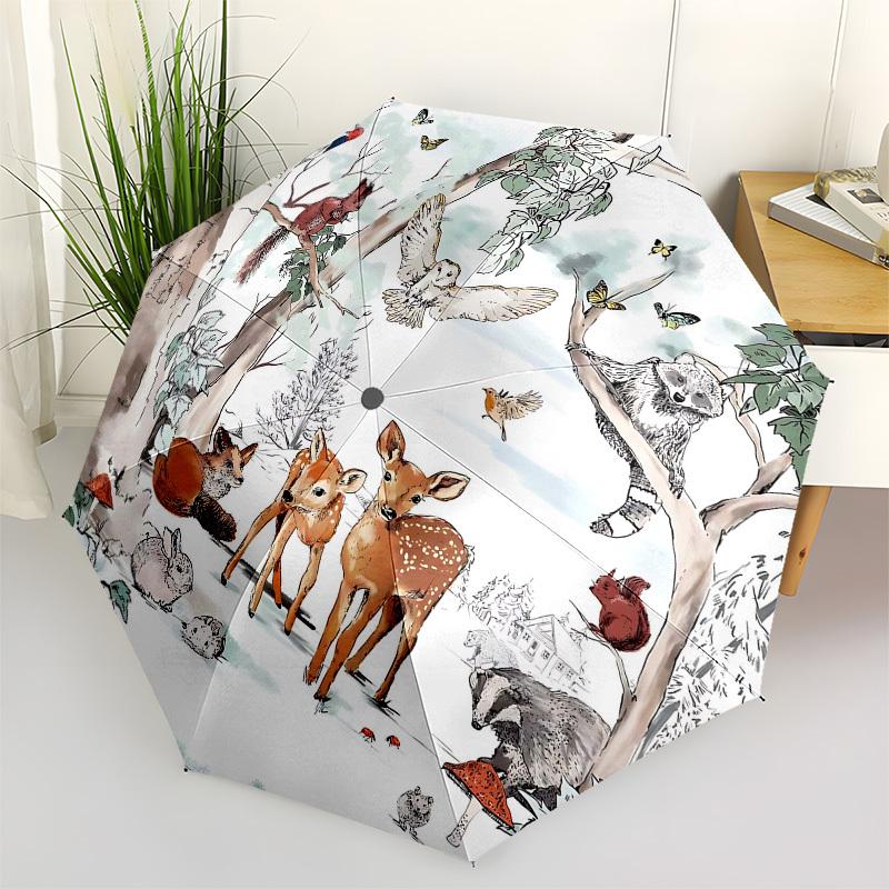 1PC Forest Animals Umbrella-8-Rib Reinforced Portable Folding Travel Suitable for All Seasons Outdoor Daily -Z0466
