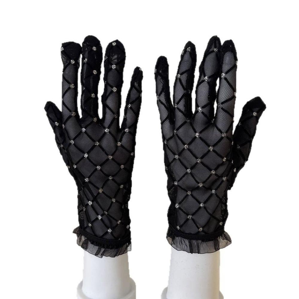 

Дышащие кружевные перчатки со стразами, сексуальные митенки, новые солнцезащитные перчатки, женские
