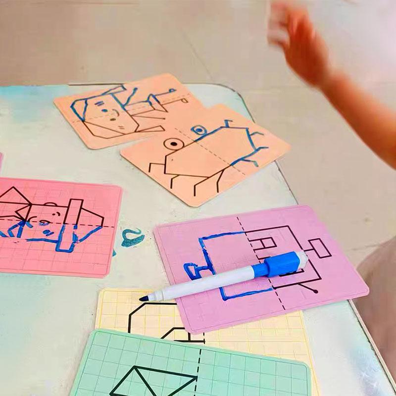 20/Patterns Kids Montessori Educational Game Symmetrical Drawing Toys Kids Pen Control Training Set Kids Reusable Painting Cards