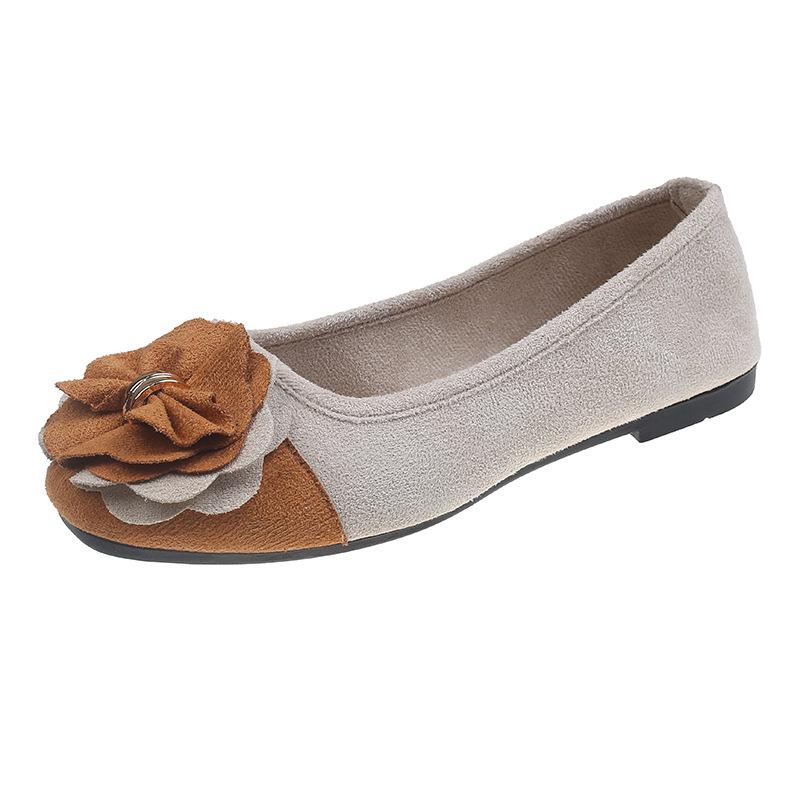 Women's Plus Size Bow Flower Color-block Square-toe Flat Shoes