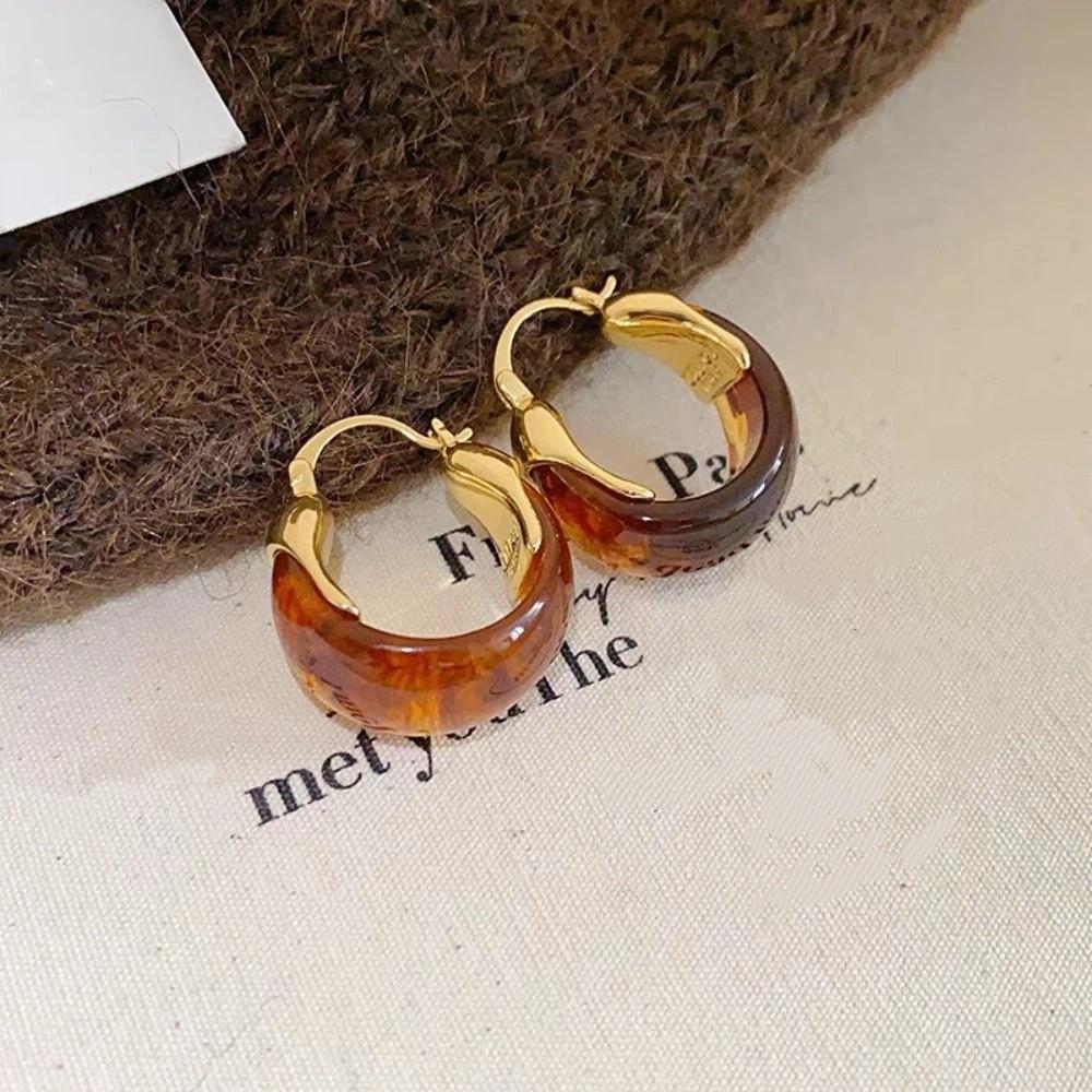 Pendant Vintage Women's Earrings Light Luxury Amber Ear Stud Amber Color Earrings  Party