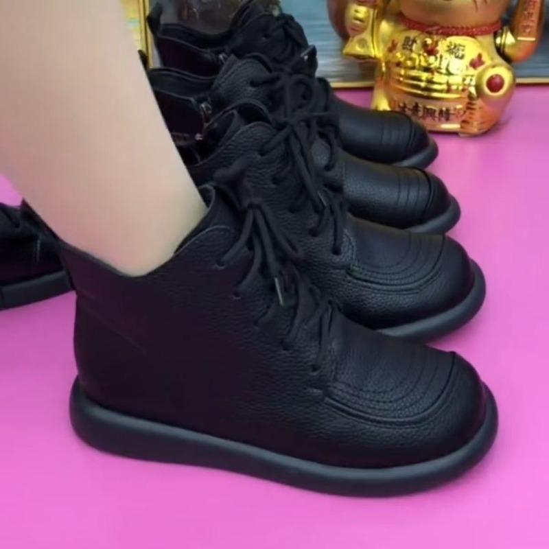 

Хлопковые ботинки, ботинки на мягкой подошве, женские осенне-зимние, новые флисовые теплые плоские ботинки Мартин, повседневная обувь для мам среднего возраста 40 чёрный