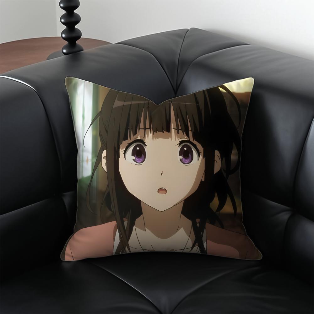 H-Hyouka Pillow Japanese Anime Peripheral Cushion Cover Pillow Case Anti-Dustmite Invisible Zipper Silky Plush Cushion
