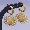 1 Pair Gold Color The Sword Evil Eye Sun Earrings For Women Men Accessories Round Hoops Stainless Steel Earring Religious Cross