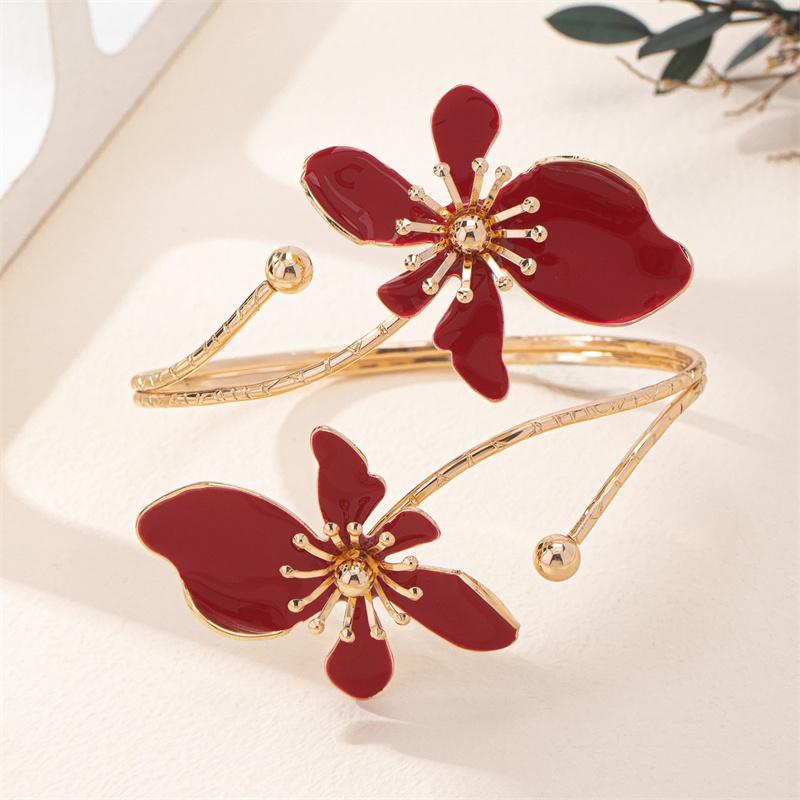 Elegantes Einfaches Offenes Blumenarmband Manschettenarmband Für Damen Mädchen Vintage Emaille Glasur Handwerk Blumen Armring Party Schmuck Geschenk