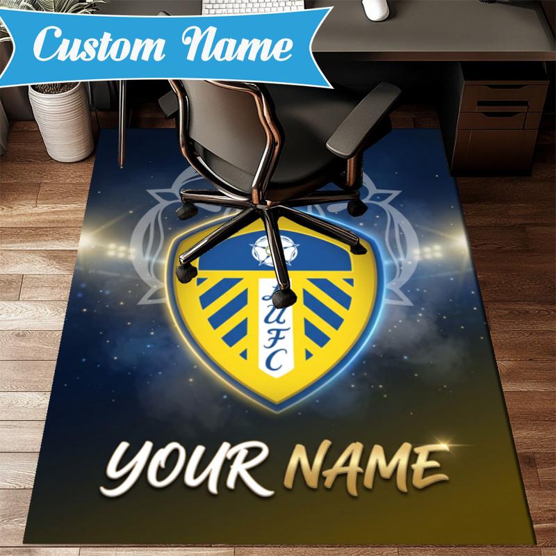 Custom Name Leeds United Carpet Non-Slip Area Rug, Durable Polyester, Ideal for Living Room, Bedroom, Entryway, Decorative Gift