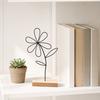 Scandinavian Style Wall Decor Nordic Wrought Iron Decoration, 3D Hollow Flower Ornament with Wood Base, Modern Farmhouse Handcrafted Figure for Living