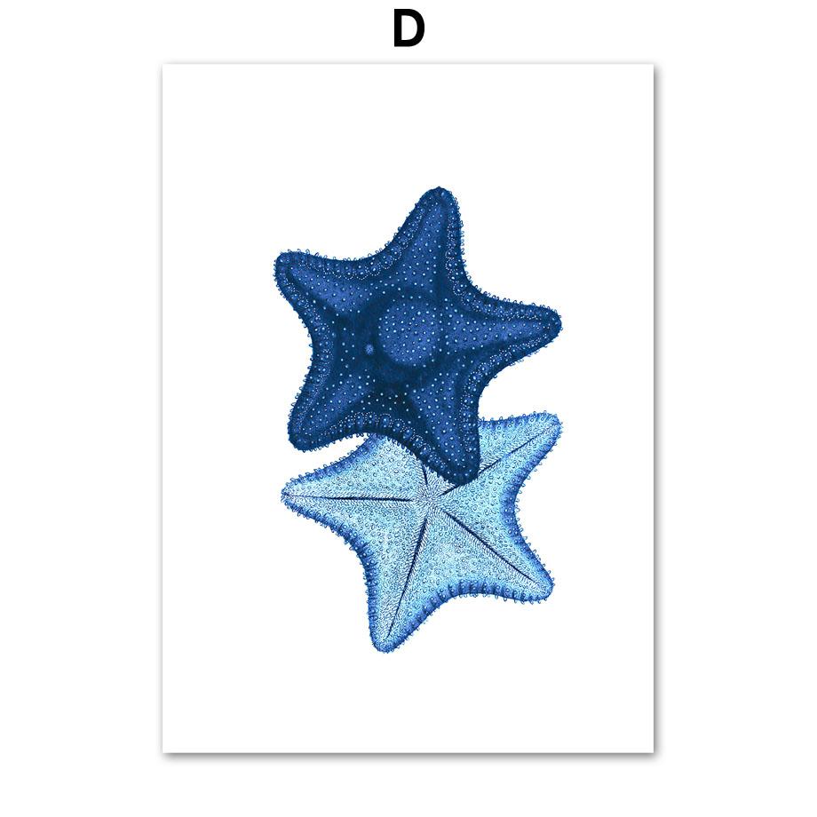 Nautical Watercolor Coral Seaweed Crab Octopus Shell Navy Blue Poster And Prints Wall Art Canvas Painting Living Room Home Decor