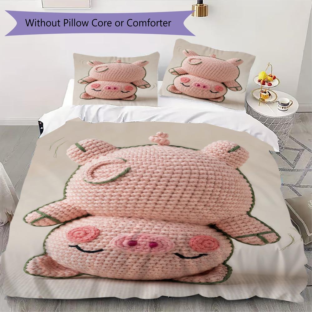 

Cute pink pig Pattern Bedding uilt Set uilt Cover Pillowcase Home Decoration Birthday Gift (1 * duvet cover + 52 * pillowcase without core) 135x200cm