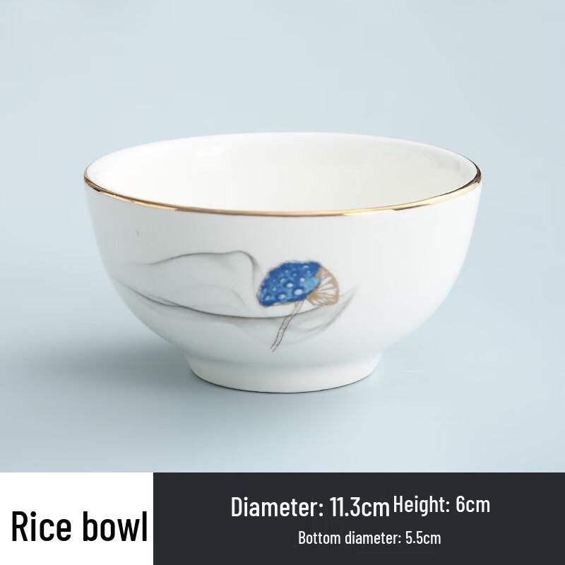 Tian Yajing Gold Rim Blue Flower Ceramic Rice Bowl