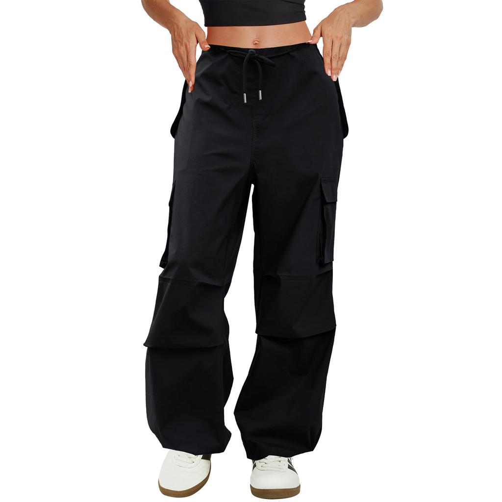 Women's Fashionable Solid Color Drawstring Elastic Waist Multi Pocket Workwear Casual Pants