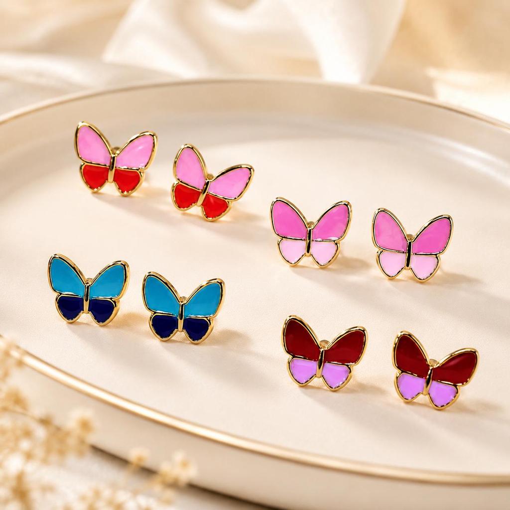 Stylish Butterfly Drip Oil Earrings - Artistic, Versatile Stainless Steel Ear Studs