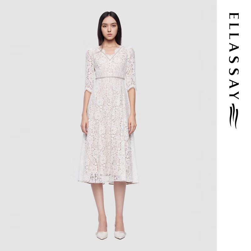 

ELLASSAY 2025 Early Spring Eyelash Lace Mid-Length Dress L