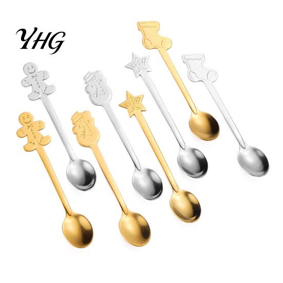 Holiday Gift Set for Women 4Pcs Christmas Dessert Spoons, Stainless Steel Coffee Spoons with Gingerbread Cute Bear Stirrers Man Star Stocking Snowman