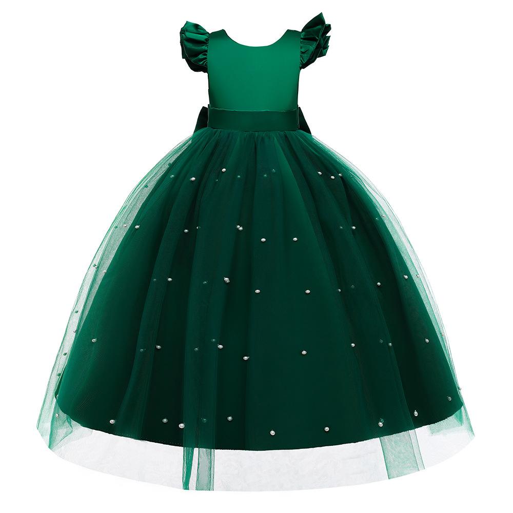 Flickor Prinsessa Balklänning Elegant Fladdermusärm Pärlnät Formell Klänning Bröllopsfest Rosett Tutukjol