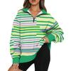Dámská mikina Módní top mikina s dlouhým rukávem a pruhovaným potiskem do poloviny na zip