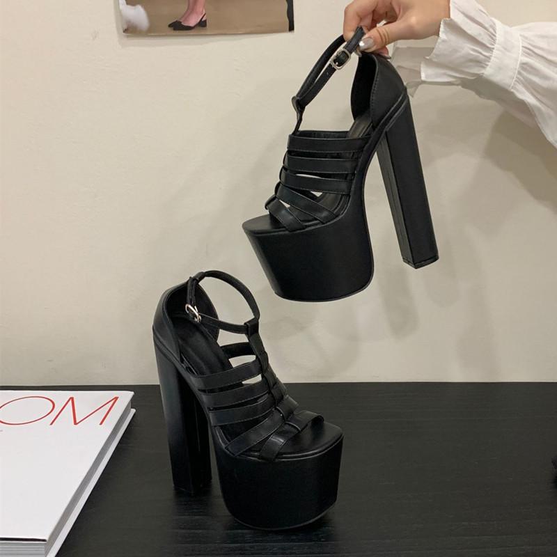 Street Style Sexy Narrow Band Women Gladiator Sandals Summer 18cm High Heels Platform Wedges Nightclub Chunky Shoes