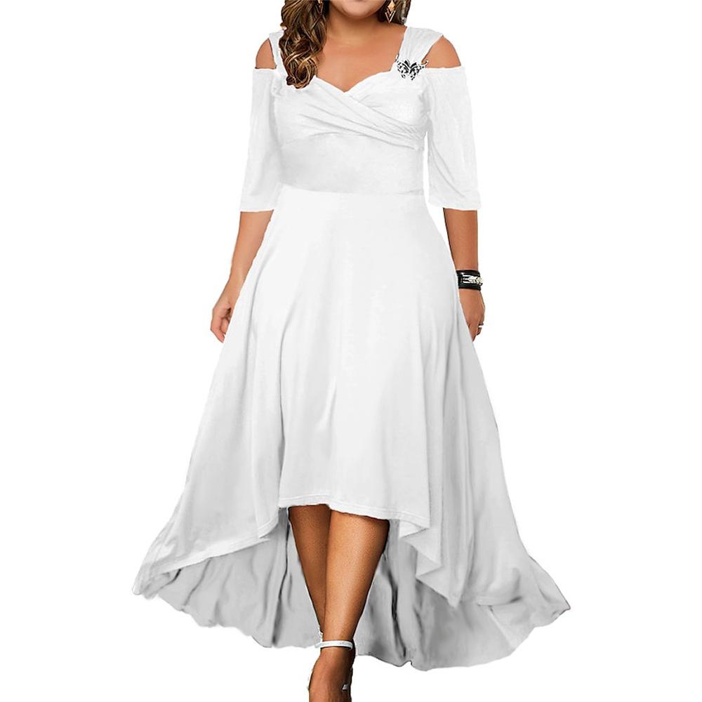 Women's Summer Strapless Dresses V Neck Large Size Solid Color Long Dresses
