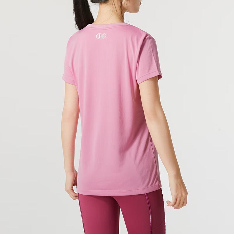Under Armour Solid Color Breathable Round Neck Raglan Sleeve Short Sleeve T-Shirt Women Tops Bright-Pink 1277207-680