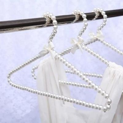 1/2pcs Plastic Pearl Beaded Bow Clothes Dress Coat Hangers Wedding For Kid Children Save-Space Storage Organizer Dry Rack