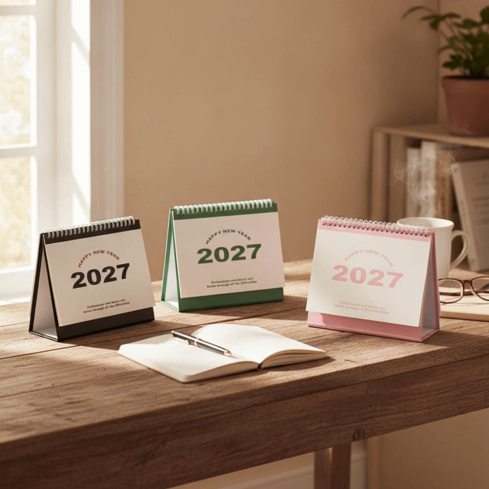 Metal Coil 2027 Desktop Calendar Standing Design Spiral Desk Calendar Schedule Planning