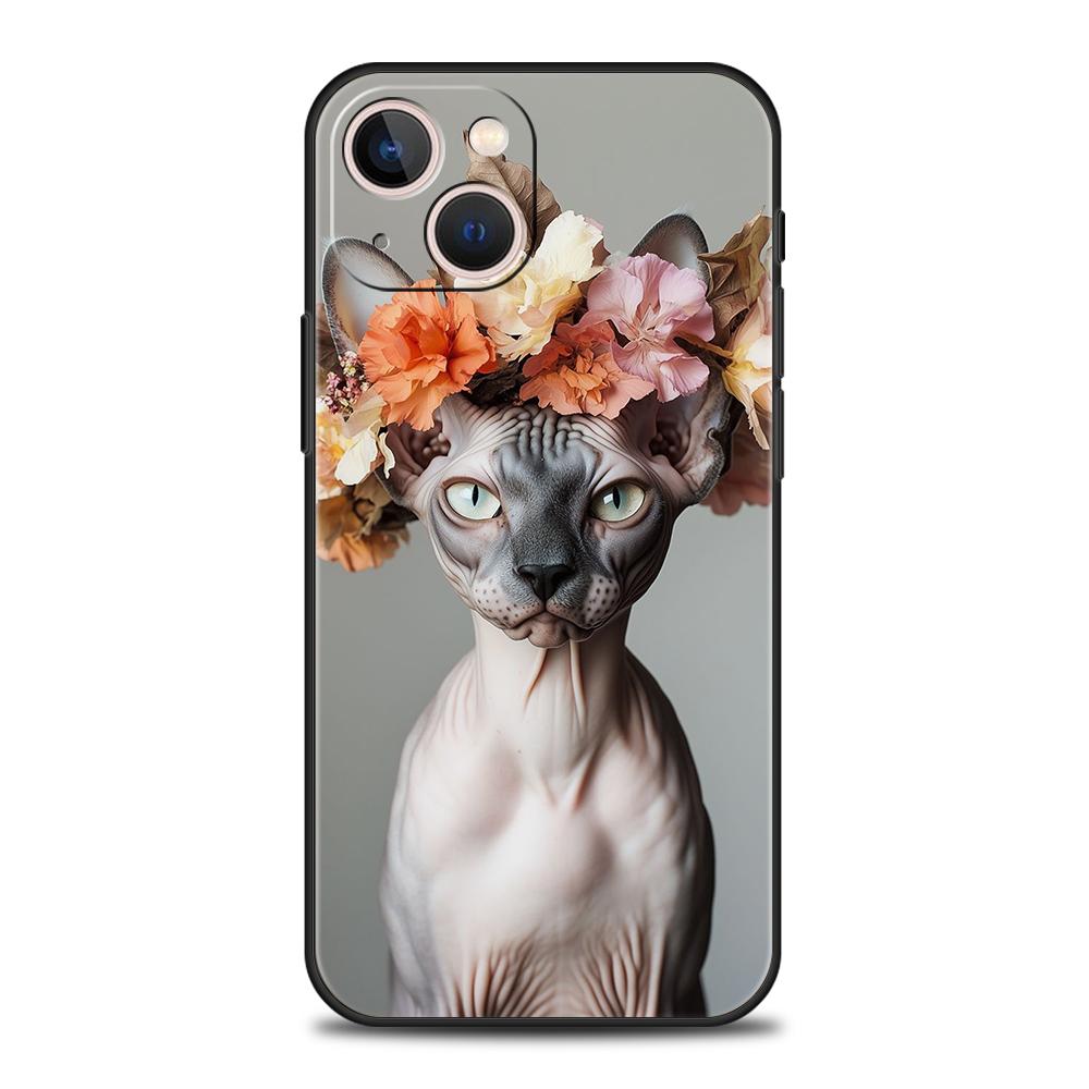 

Роскошный мягкий чехол из ТПУ для iPhone 17 Air 16E 16 11 15 14 Pro MAX 12 13 7 8 Plus X XR XS SE 2022 Чехол с изображением цветов и кошки iPhone 16 Plus