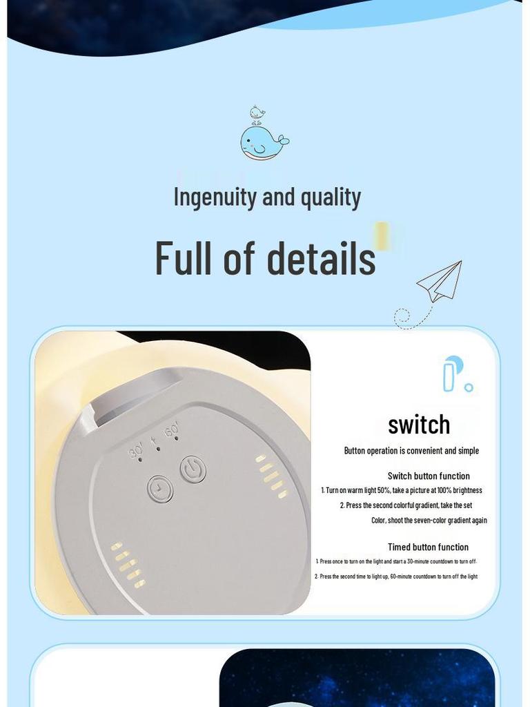 Seven-Color USB Rechargeable Dolphin LED Night Light - Silicone Cartoon Atmosphere Lamp