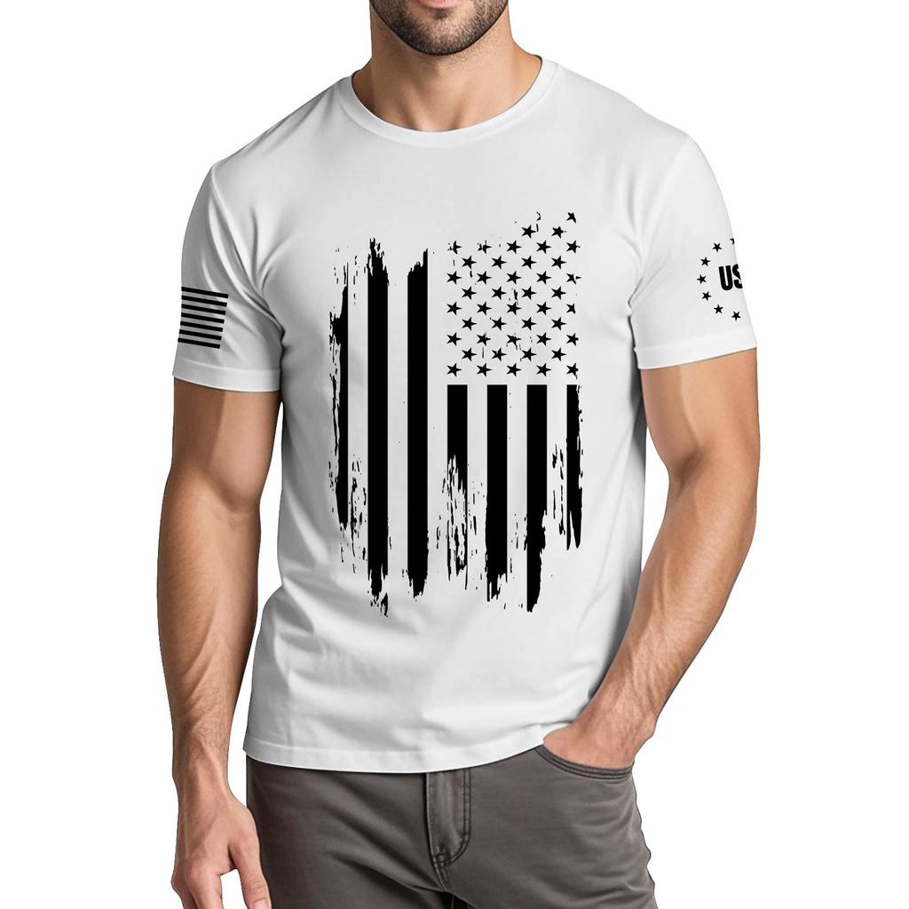 Menns moteriktige avslappede Independence Day trykte t-skjorte med rund hals og korte ermer