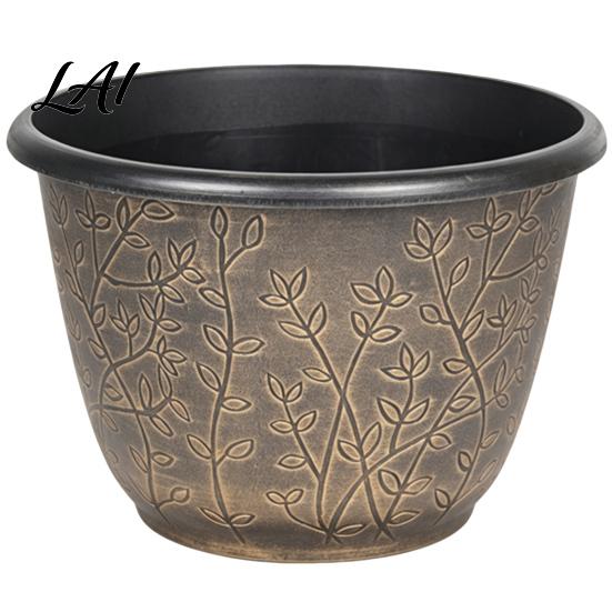 Planter Pots for Home Decor 12 Inch Thickened Flower Outdoor Indoor Plastic Leaf-Pattern Texture Deep Containers Flowers with Drainage Hole & Saucer,