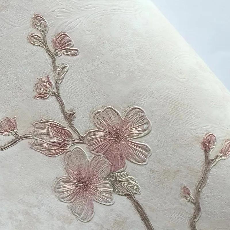 

Ретро американские 3D обои точной прессовки для спальни, гостиной, фоновая стена, обои с маленьким цветочным декором и цветами сливы 53CMX3M