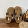 2025 Autumn and Winter New Velvet Boken Shoes Muller Drag Cotton Shoes Bag Head Warm Belt Buckle Flat Bottom Fluffy Slippers Women
