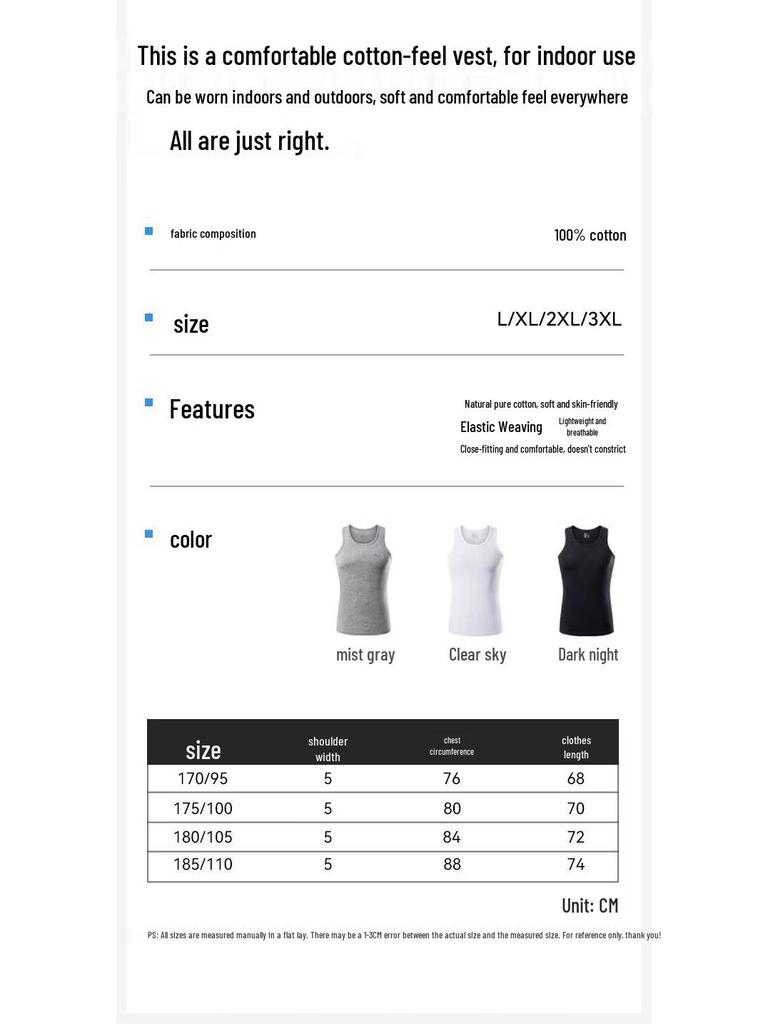 MIIOW Ärmelloses Unterhemd für Herren aus 100 % Baumwolle