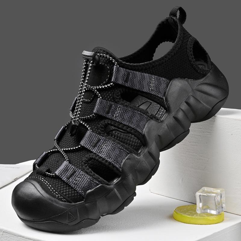 

Hot-selling large-size men s shoes summer new outdoor leather breathable bag head men s beach sandals a piece 38 чёрный