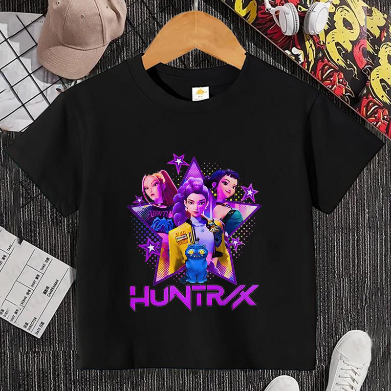 

Kpop Охотник на демонов HuntrX Детская футболка для девочек и мальчиков, мультяшная футболка, летняя повседневная футболка с коротким рукавом, удобная детская одежда 140