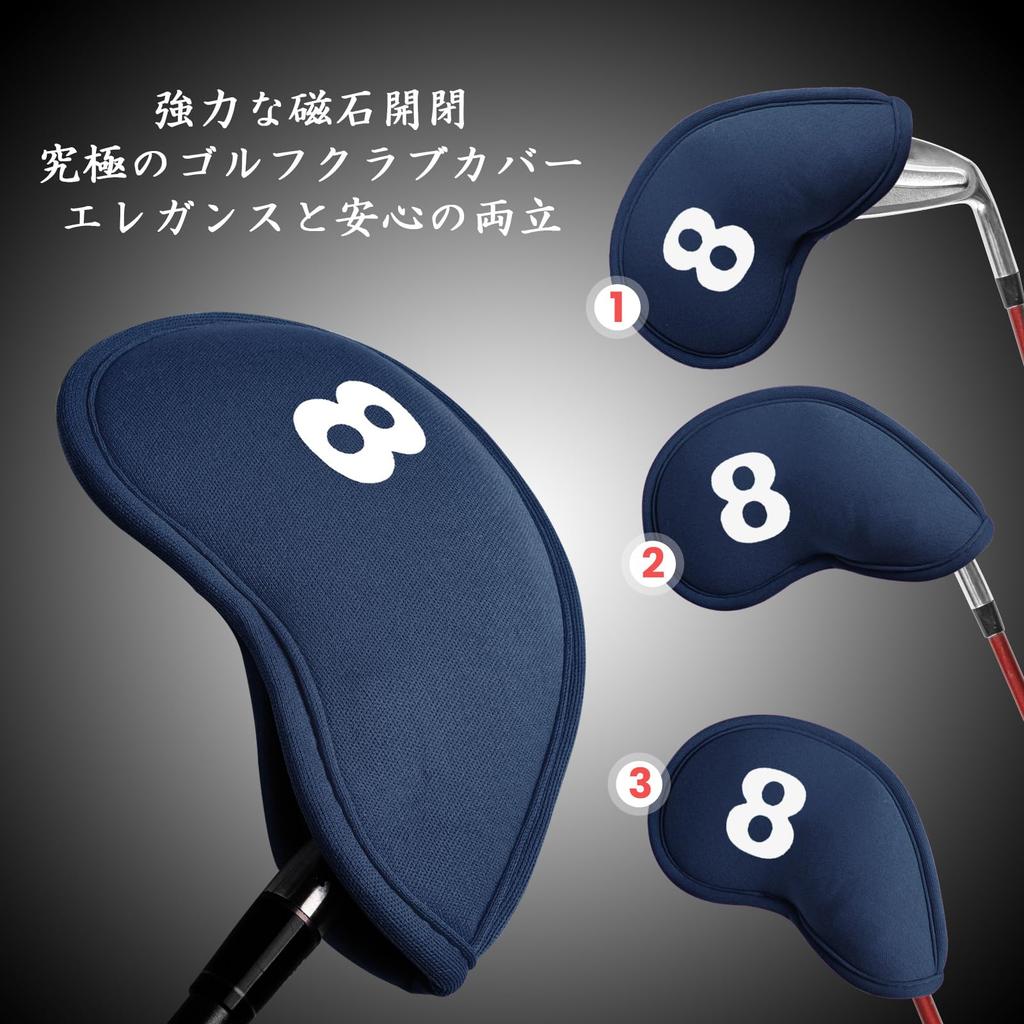 Golf Iron Covers, 11-Piece Set, Magnetic Closure, Wedge Covers, Neoprene Material, Lightweight, Numbered, Head Protection Covers, LT-018 (Navy)