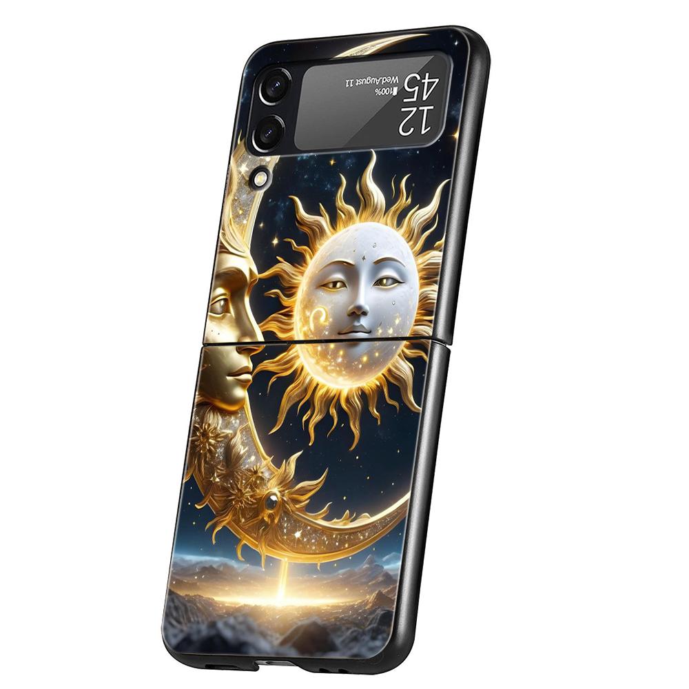 

Moon Sun Hard PC Phone Case For Samsung Galaxy Z Flip 6 5 4 Black Cover For Galaxy Z Flip 3 Foldable Shockproof Capas Fundas Bag Z Flip 6