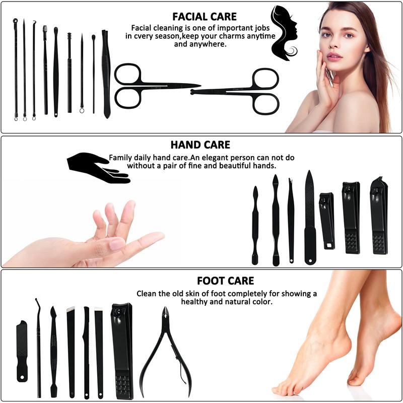Zestaw do manicure 25 w 1 zestawy kontrastowe kolory obcinacz do paznokci zestawy narzędzi do pedicure walizka podróżna ze stali nierdzewnej dla mężczyzny kobieta