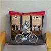 Cartoon Cycling Cat Print Cushion Cover Super Soft Pillowcase 45x45  Home Decor