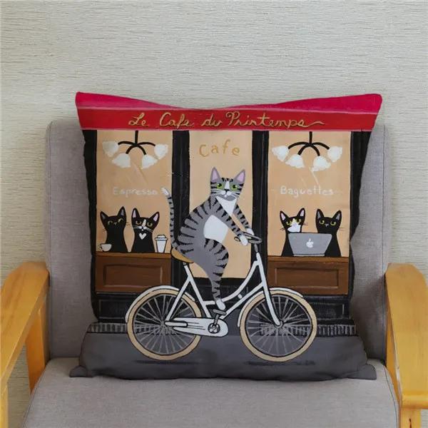 Cartoon Cycling Cat Print Cushion Cover Super Soft Pillowcase 45x45  Home Decor