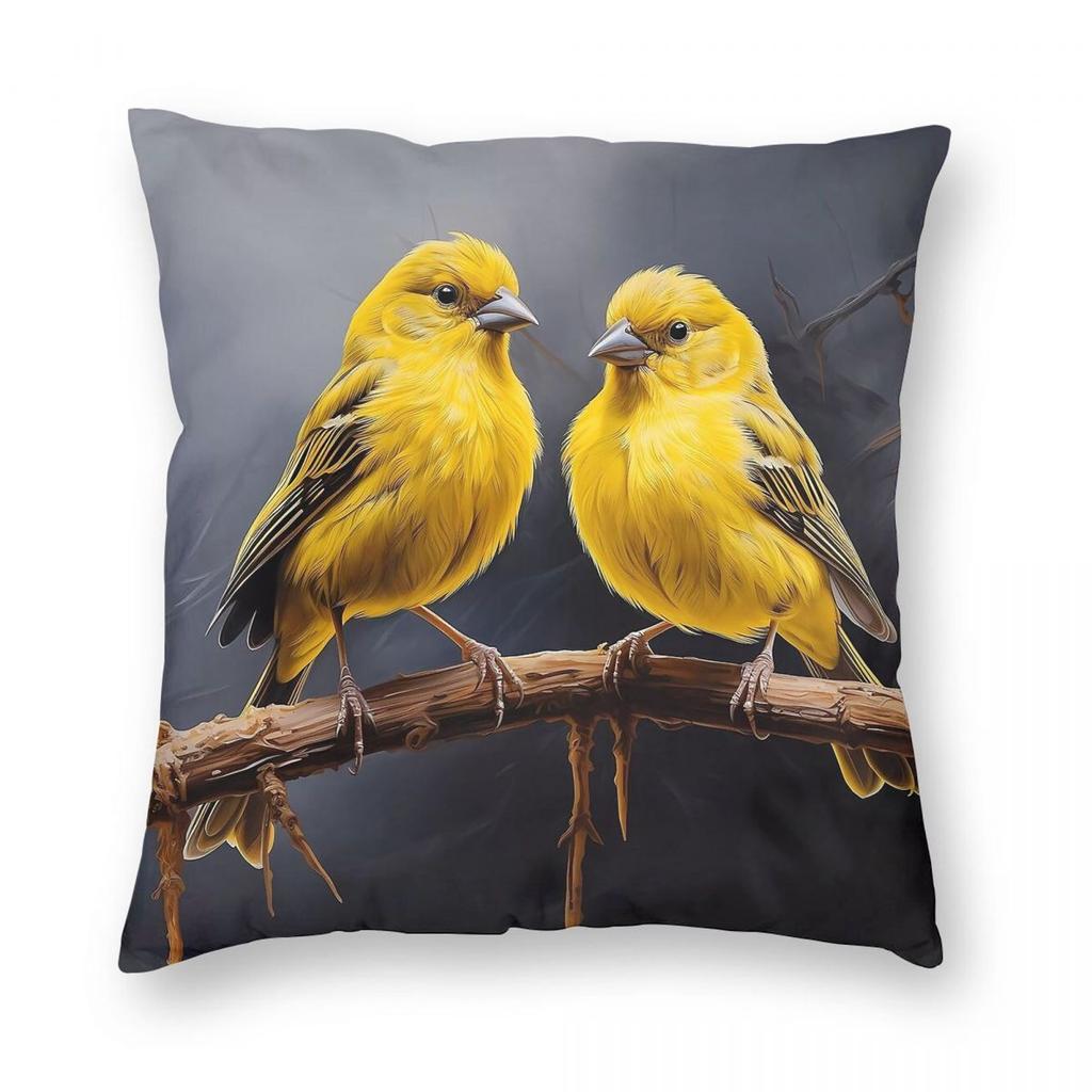 Gele Kanarie Vogel Vierkante Kussensloop Polyester Linnen Fluweel Patroon Rits Decoratieve Kussensloop Kamer Kussenhoes