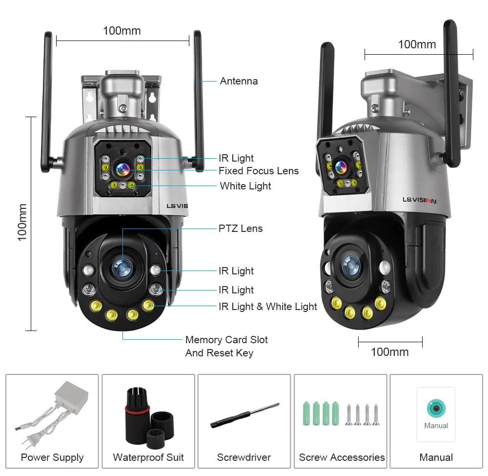 LS VISION 6MP Real 36X Optical Zoom WIFI Camera Outdoor Dual Lens PTZ Humanoid Detection Color Night Vision Surveillance IP Camera iCSee App
