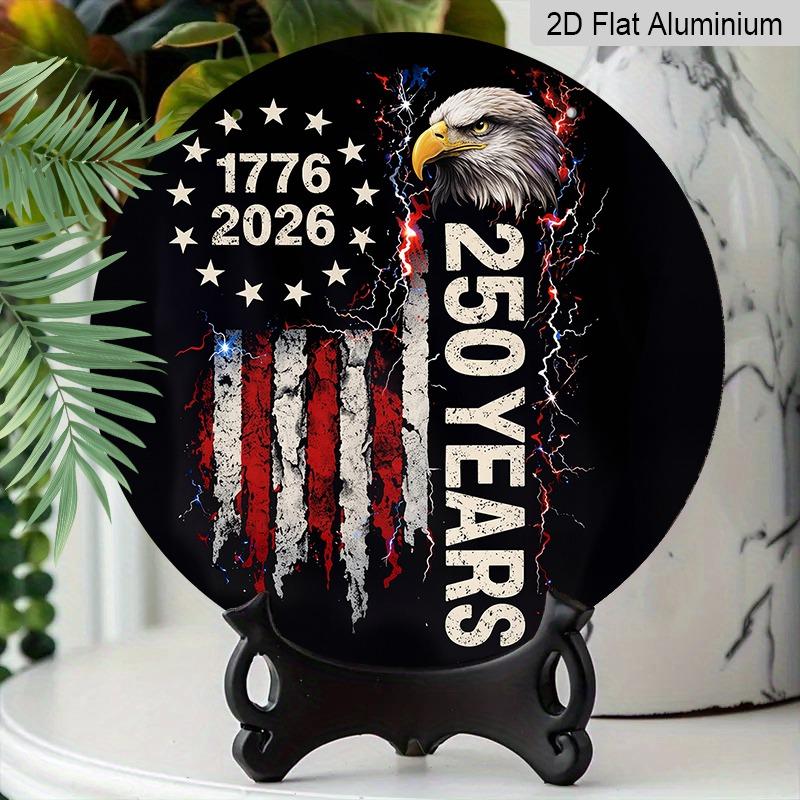 2D Flat Aluminum Wall Stickers in Various Sizes Independence Day Theme 250th Anniversary Design with Bald Eagle and Lightning Bolt and Torn Flag