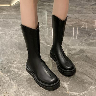 Fashion 2024 Spring and Autumn New Fashion Women's Thick-soled Round-toe Zipper Knight Boots