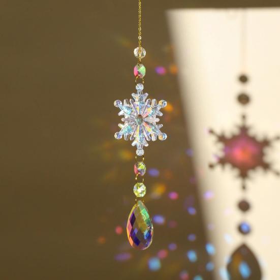 4Pcs/Sets Snowflake Faux Crystal Sun Catcher Decoration Indoor Outdoor Garden Window Hanging Prism Rainbow Maker Ornament Christmas Pendant