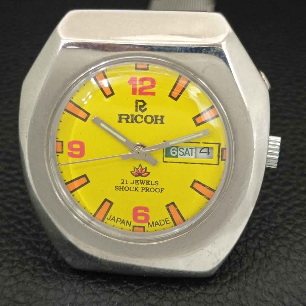 RICOH R31 AUTOMATIC VINTAGE JAPAN MENS YELLOW COLOR DIAL WATCH a706844-1