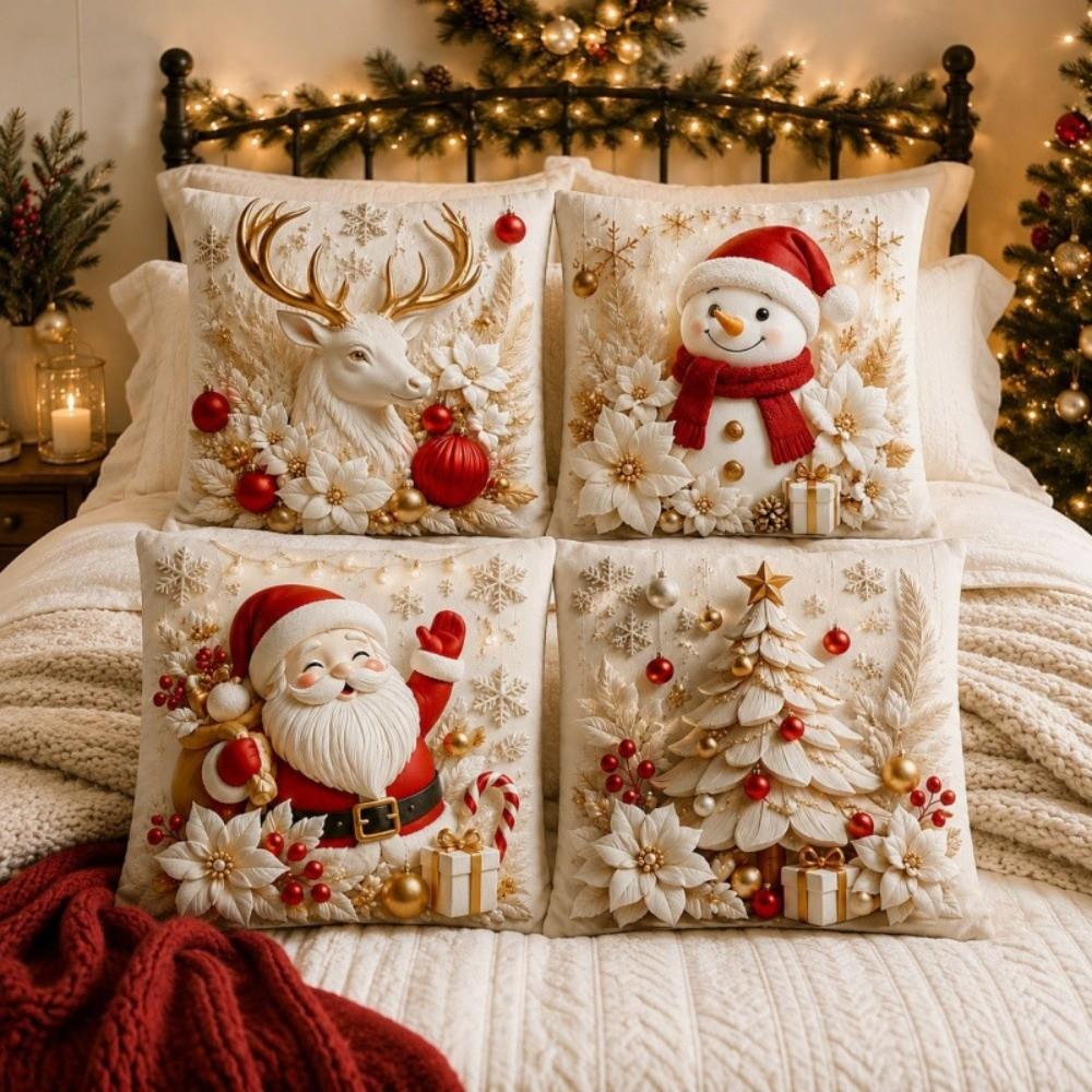 4Pcs Plush Decorative Pillowcase 45*45cm Christmas Pillow Cover  Festive Home Decor