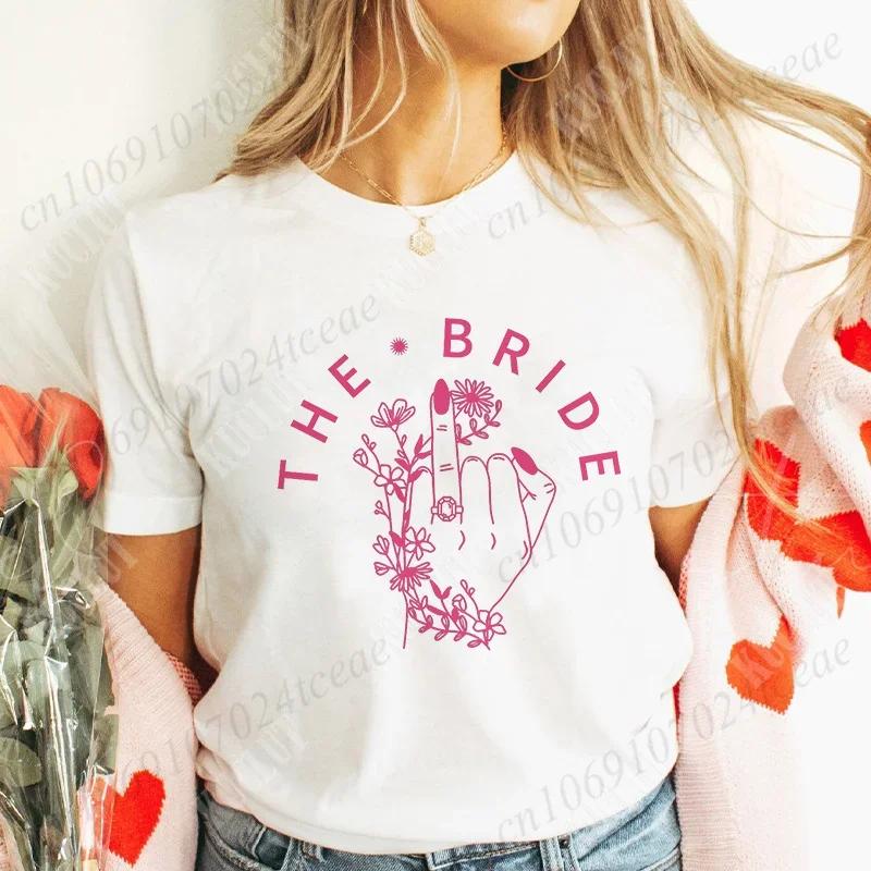 Finger Wedding Ring Graphic Tops for Women Team Bride T-shirt Girls Single Farewell Bachelorette Hen Party Bridal Shower Shirts