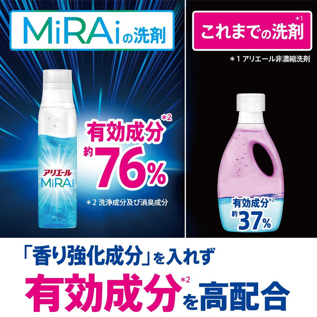 Ariel MiRAi Laundry Highest Level of Cleansing for and 1170g Ultra-Concentrated Detergent - Collars, Sleeves, Dullness - Refill, [Large Capacity]