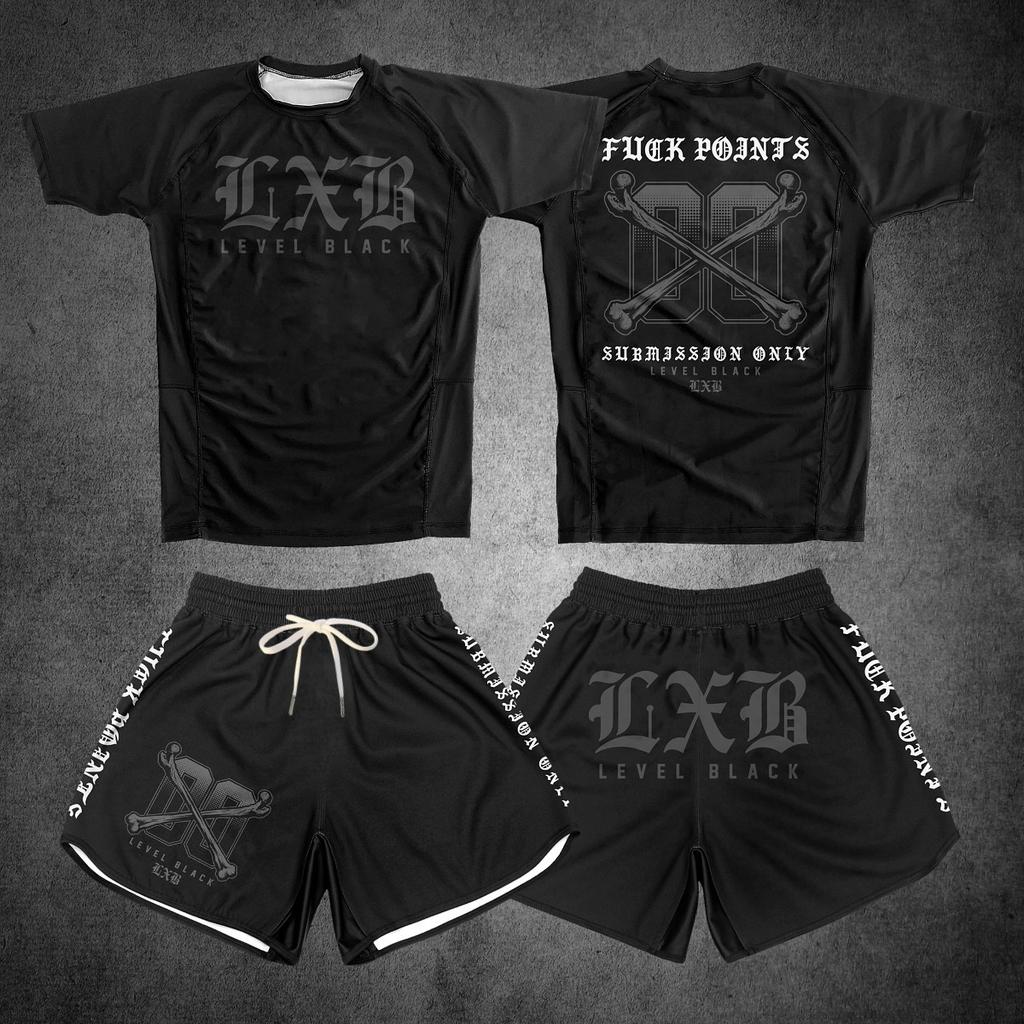 Quick Drying Black V1 LXB AJJ Rash Guard Gym Set Levelxblack RANKED V2 NIVEL NEGRO Jersey T-shirt And Shorts Combo for Fitness